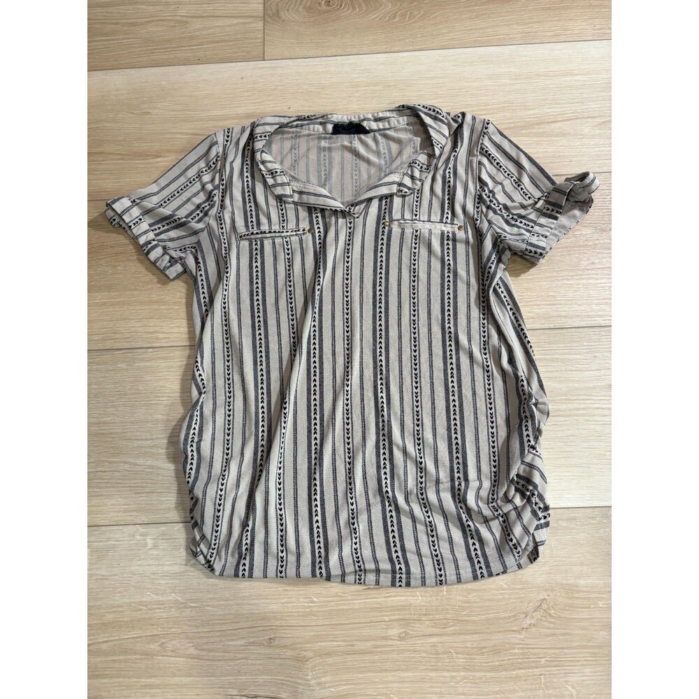 Sweet Wanderer Women's Maternity M Striped Collared Shirt Aztec Blouse
